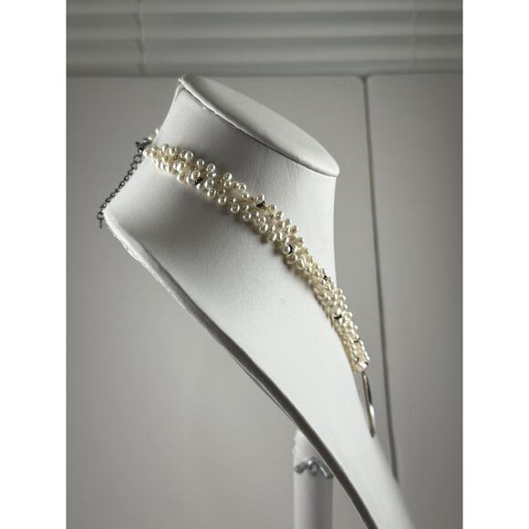 LUC Sterling Silver Necklace Double Strand 18.5" Real Pearl Abalone MOP Pendant - Picture 9 of 11